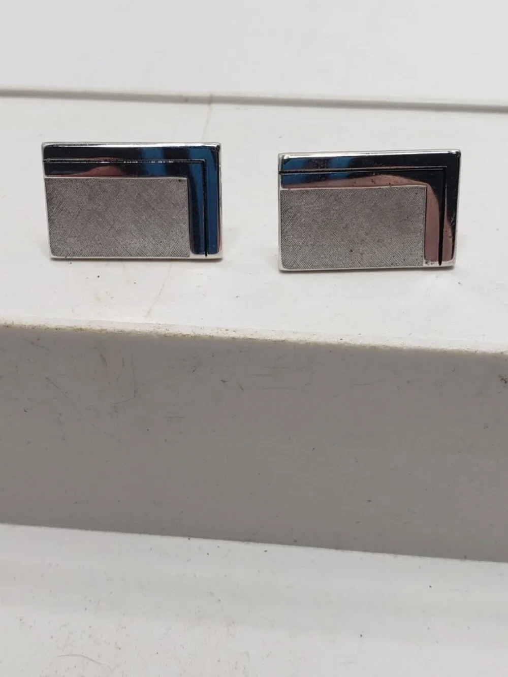 Vintage Rectangular Textured Mid Century Silver Tone Cufflinks